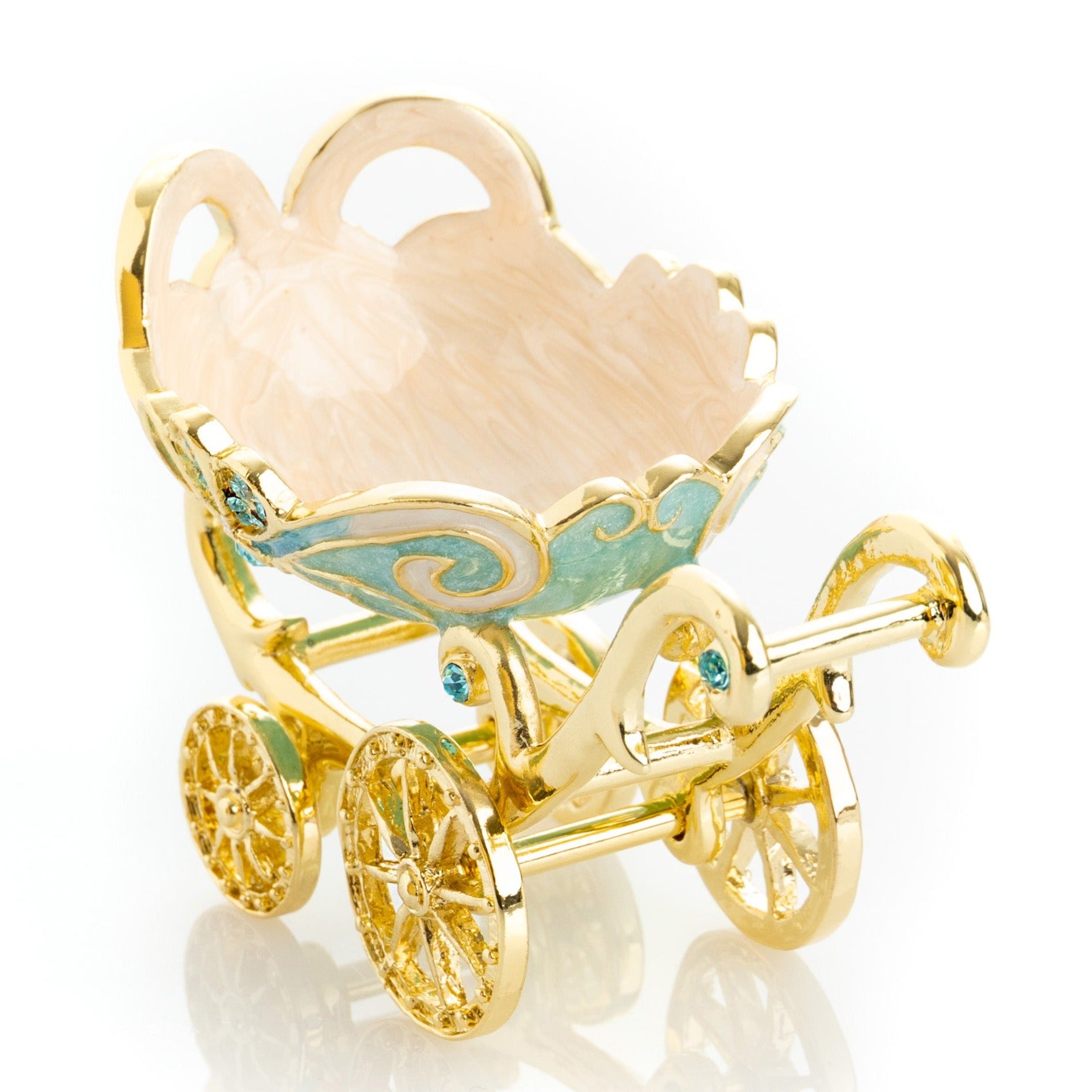 Turquoise vintage Baby Carriage Trinket Box stroller