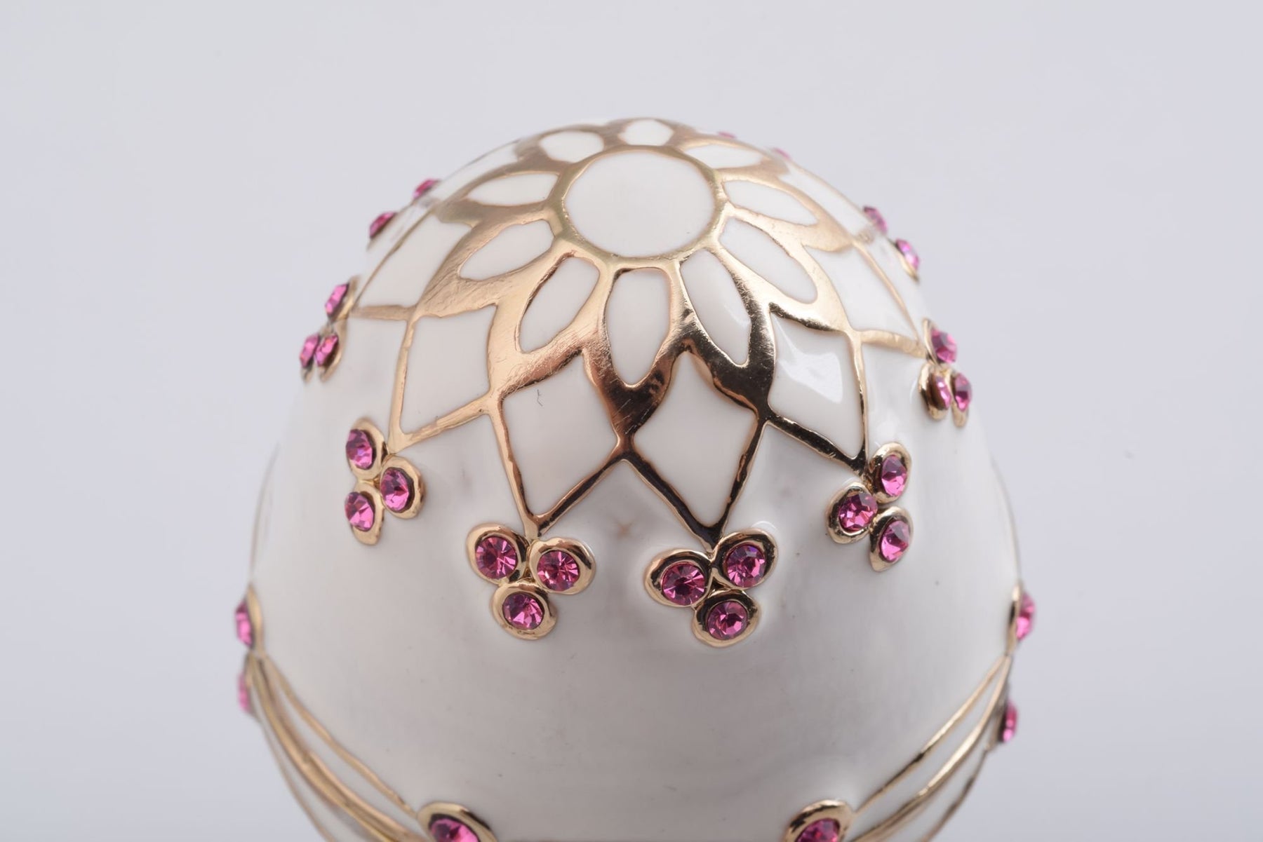 Keren Kopal White Faberge Egg with Pink Crystals  56.25