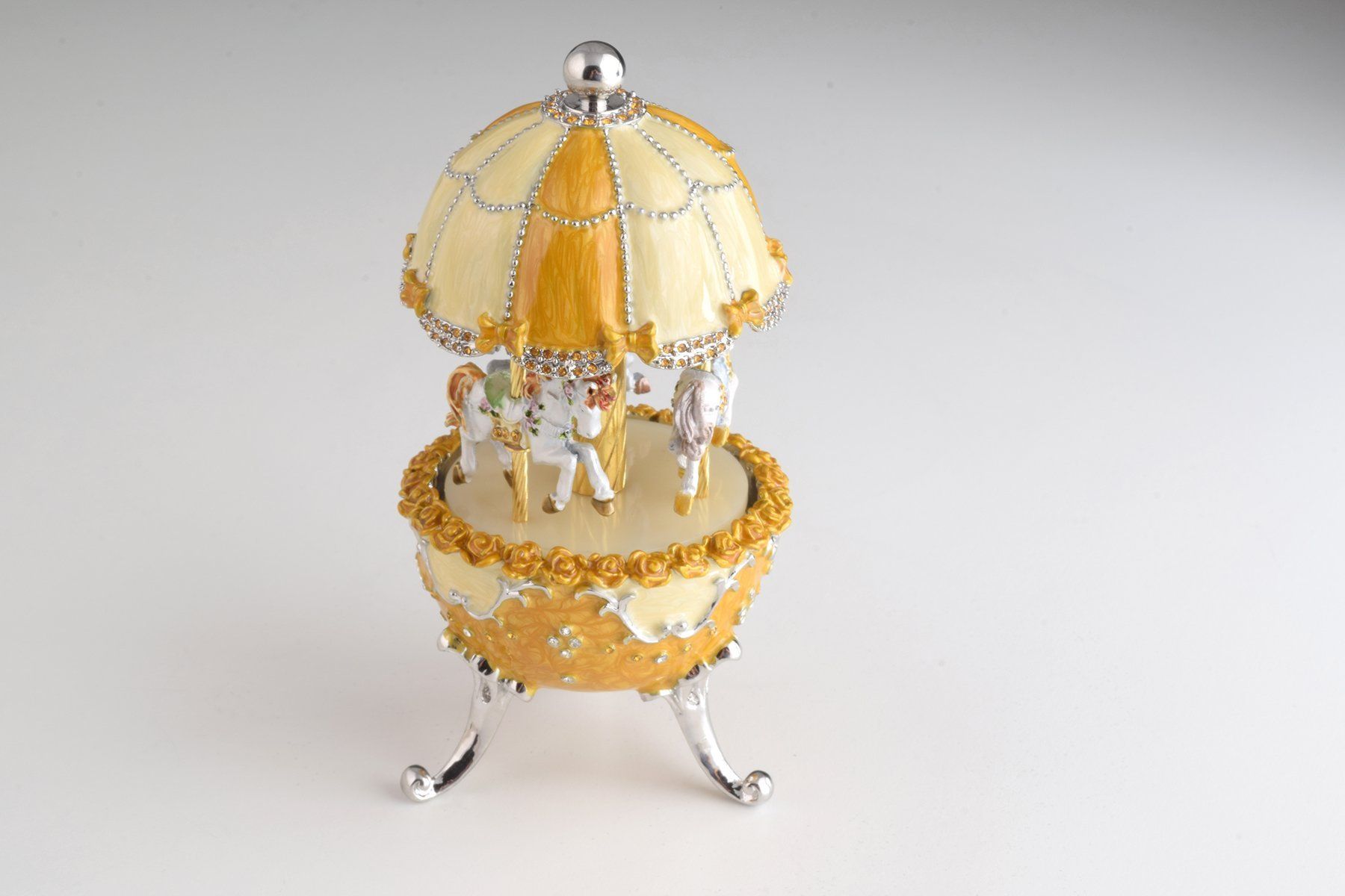 Yellow Faberge Egg Carousel Wind up Music Box  Keren Kopal