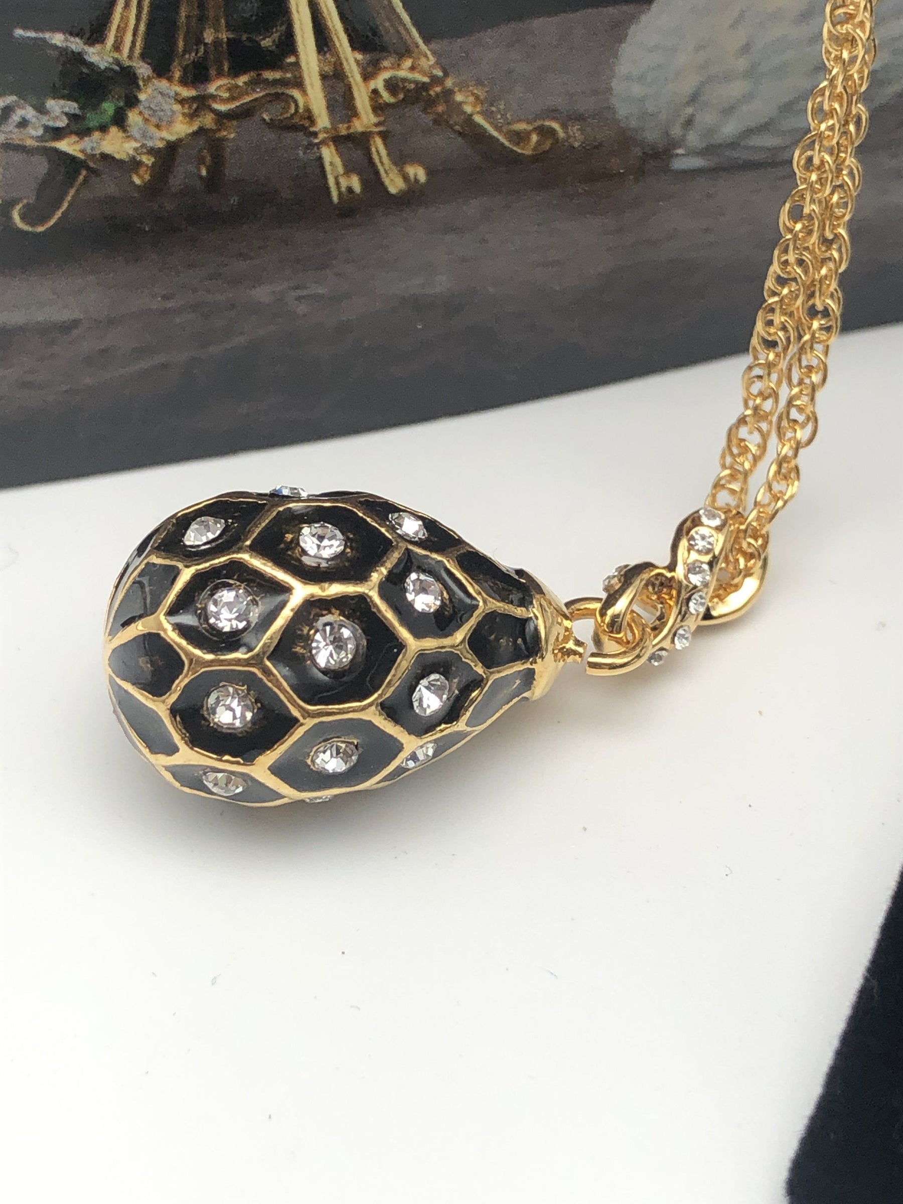 Black Egg Pendant Gold Necklace jewelry Keren Kopal