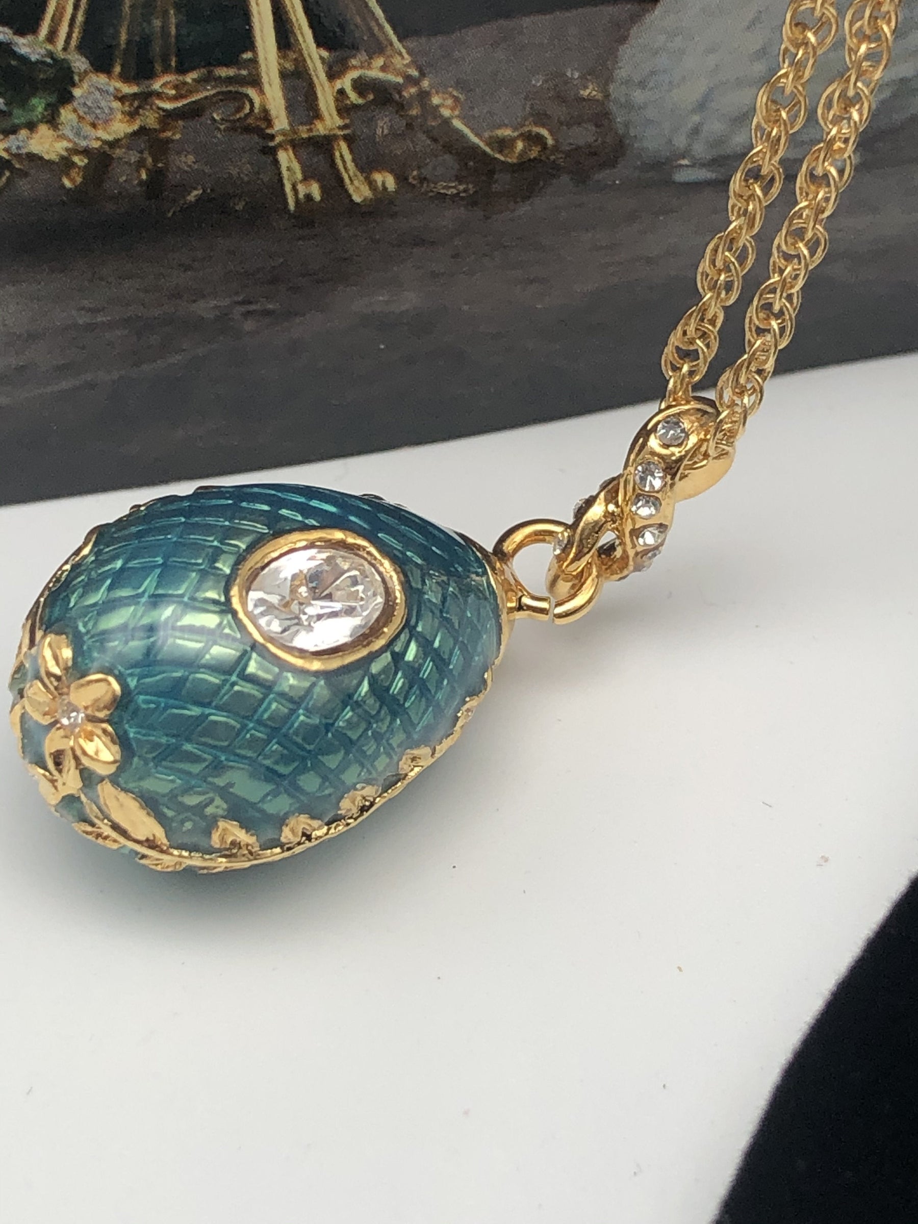 Teal Egg Pendant Gold Necklace jewelry Keren Kopal