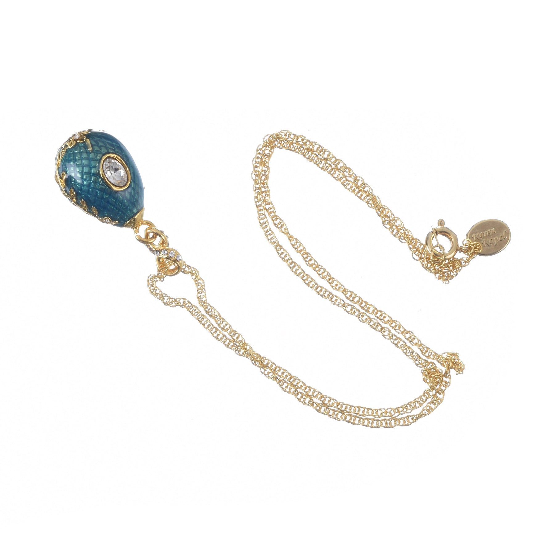 Teal Egg Pendant Gold Necklace jewelry Keren Kopal