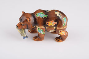 Brown Bear Holding Fish trinket box Keren Kopal