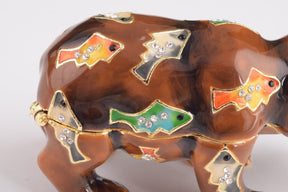 Brown Bear Holding Fish trinket box Keren Kopal