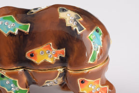 Brown Bear Holding Fish trinket box Keren Kopal