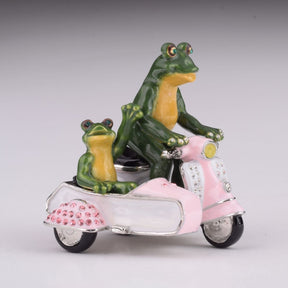 Frogs Riding Vespa with Sidecar trinket box Keren Kopal