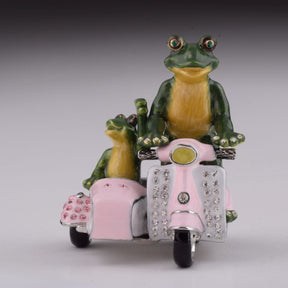 Frogs Riding Vespa with Sidecar trinket box Keren Kopal