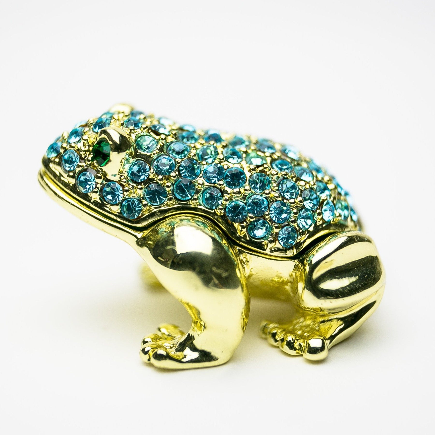 Gold Frog Decorated with Blue Crystals trinket box Keren Kopal