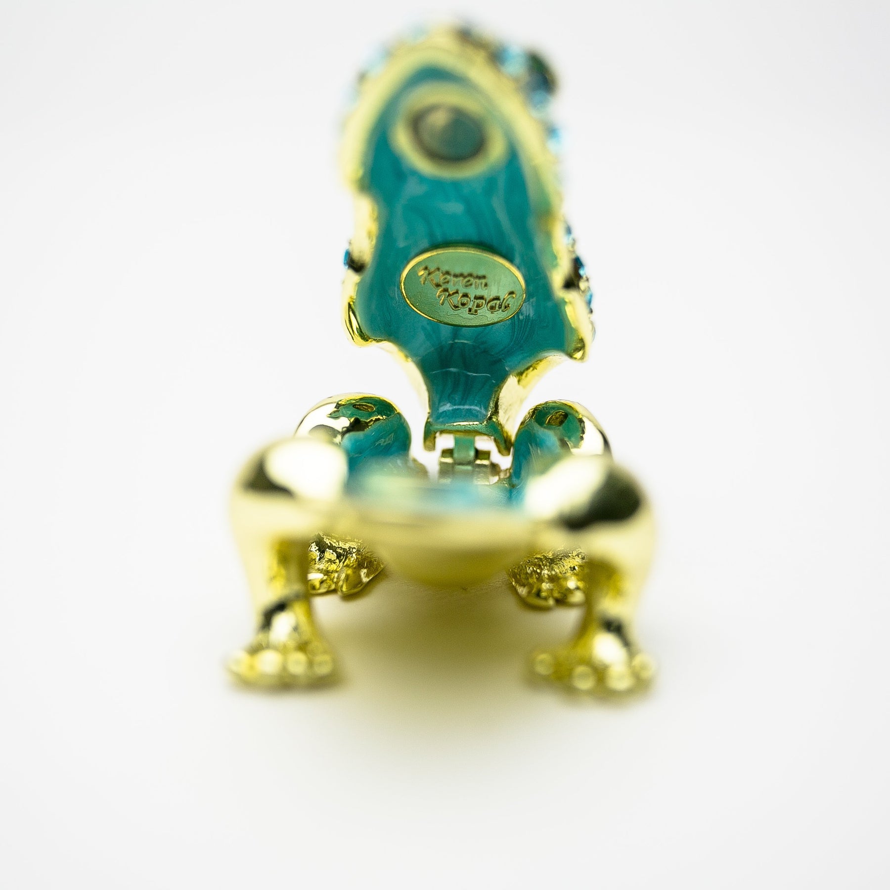 Gold Frog Decorated with Blue Crystals trinket box Keren Kopal