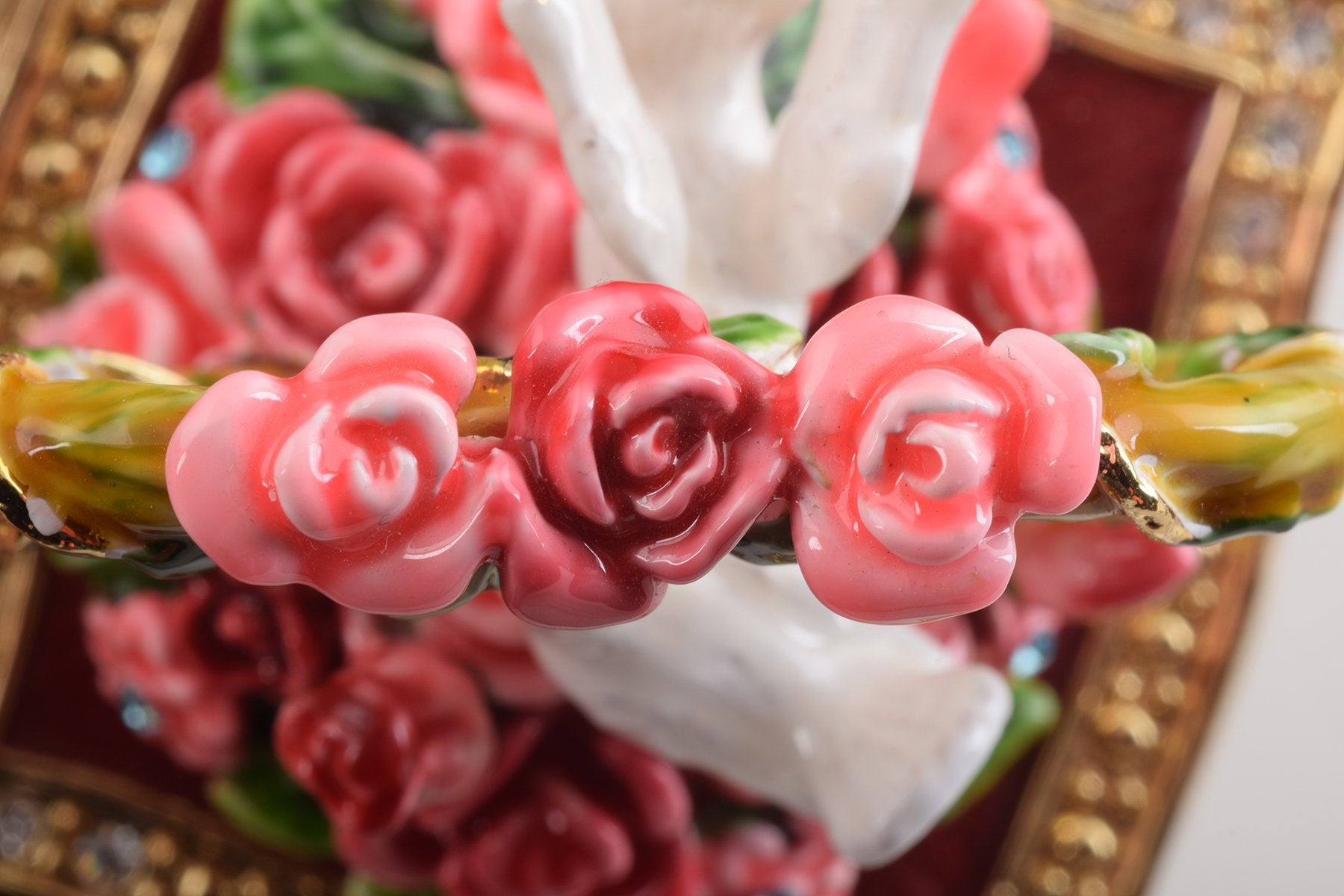 Keren Kopal Red Decorated Box with Roses and Two White Doves trinket box 94.00